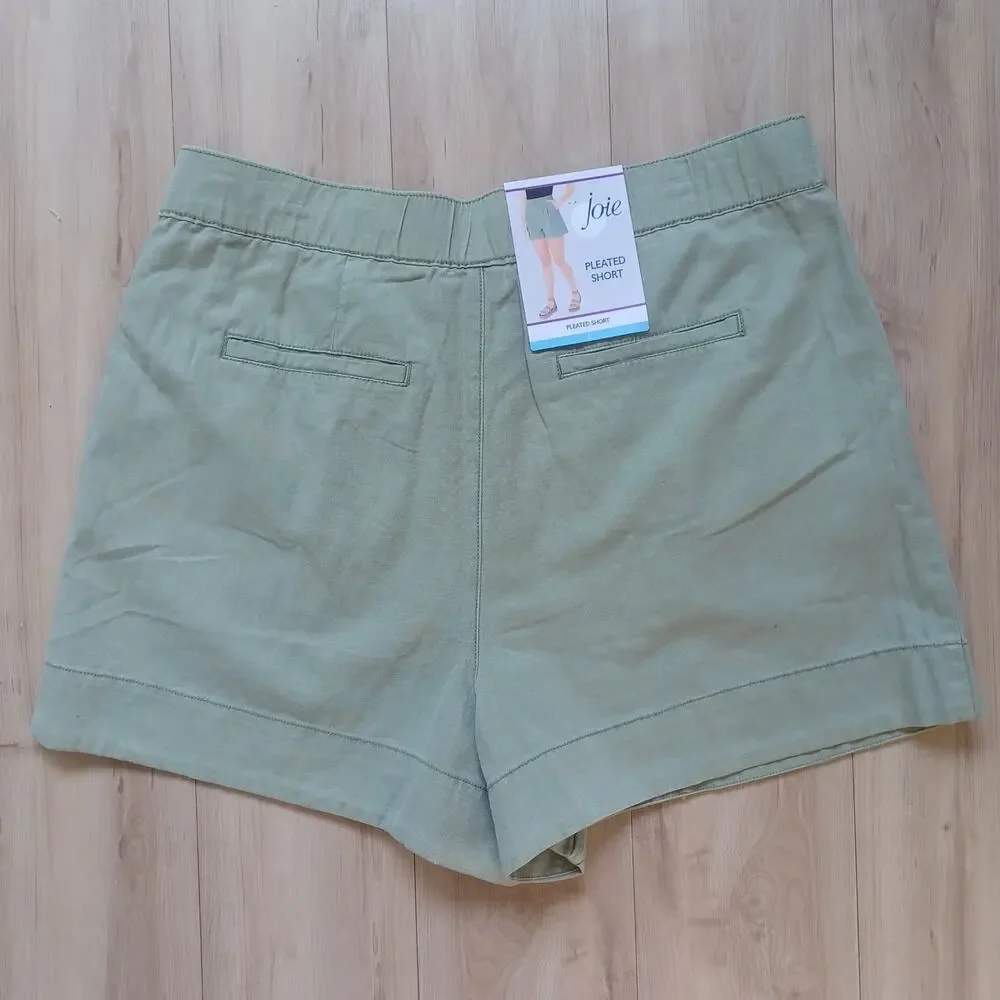 Joie Faded Cactus Pleated High Rise Shorts Olive Green Washed L NWT